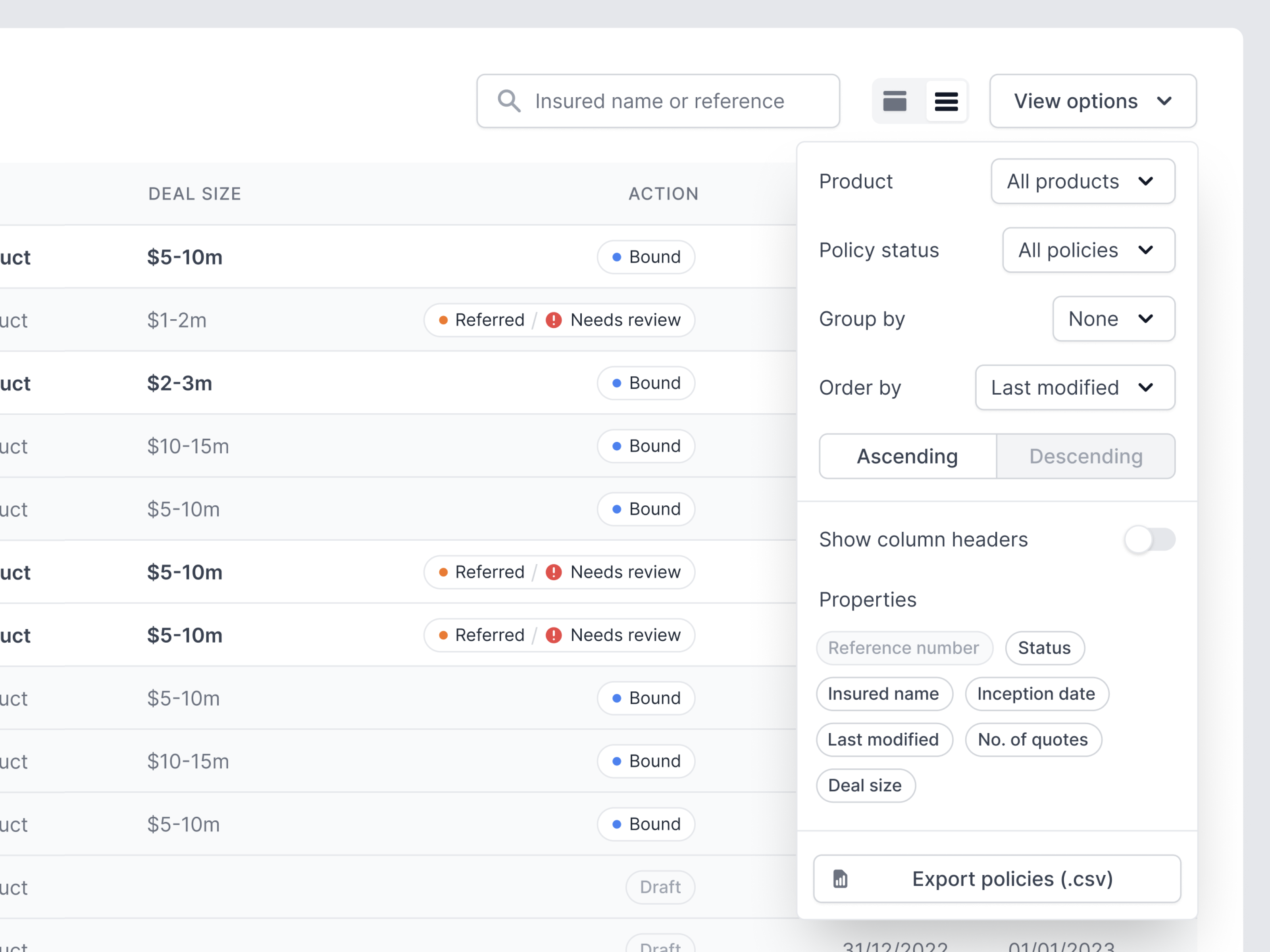 Table options table tables tailwind css ui web app