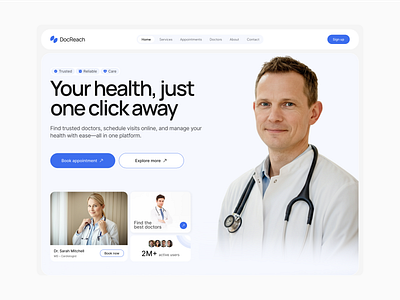 Medical Website – Online Doctor Booking Website Hero section book design doctors header healthcare hero section medical online online booking product ui ui ux website design
