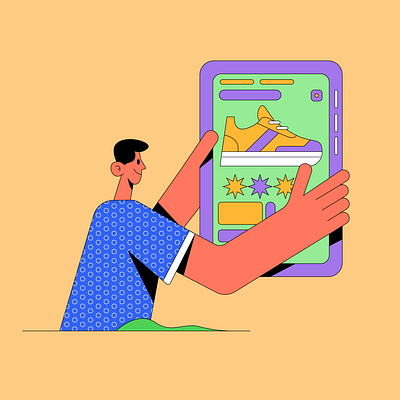 Enjoying the fun of online shopping on a mobile phone cleanlines ecommerce graphicdesign illustration mobileapp onlineshopping vectorart