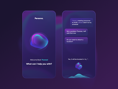 Persona - Personal Assistant App ai app assistant dark theme design future illustration interface kyran kyran leech leech mobile persona personal ui voice