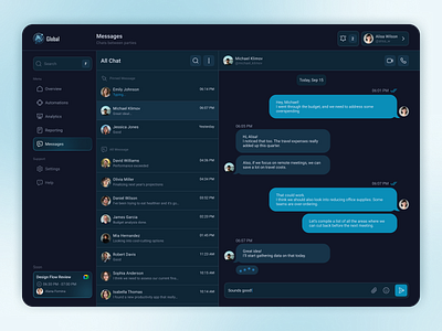 Dark Mode Dialogue chatapp cleanui collaborationtool darkmodeui darktheme desktopui interface teamcommunication ui uiconcept uxdesign workplaceapp