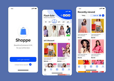 Shoppe – Modern eCommerce Mobile App android app app concept app exploration app interface clean ui daily ui ecommerce app fashion app ios app minimal design mobile app design mobile experience mobile ui kit modern ui online store product design prototype design shopping app ui design ux design