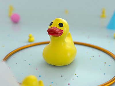 3D Rubber Duck 3d 3d illustration blue blur duck gold illustration pink rubber duck yellow