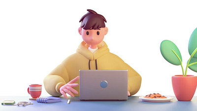 Portrait of cute kawaii funny asian programmer guy 3d animation app branding design flat graphic design icon illustration illustrator logo minimal motion graphics typography ui ux vector web web design website