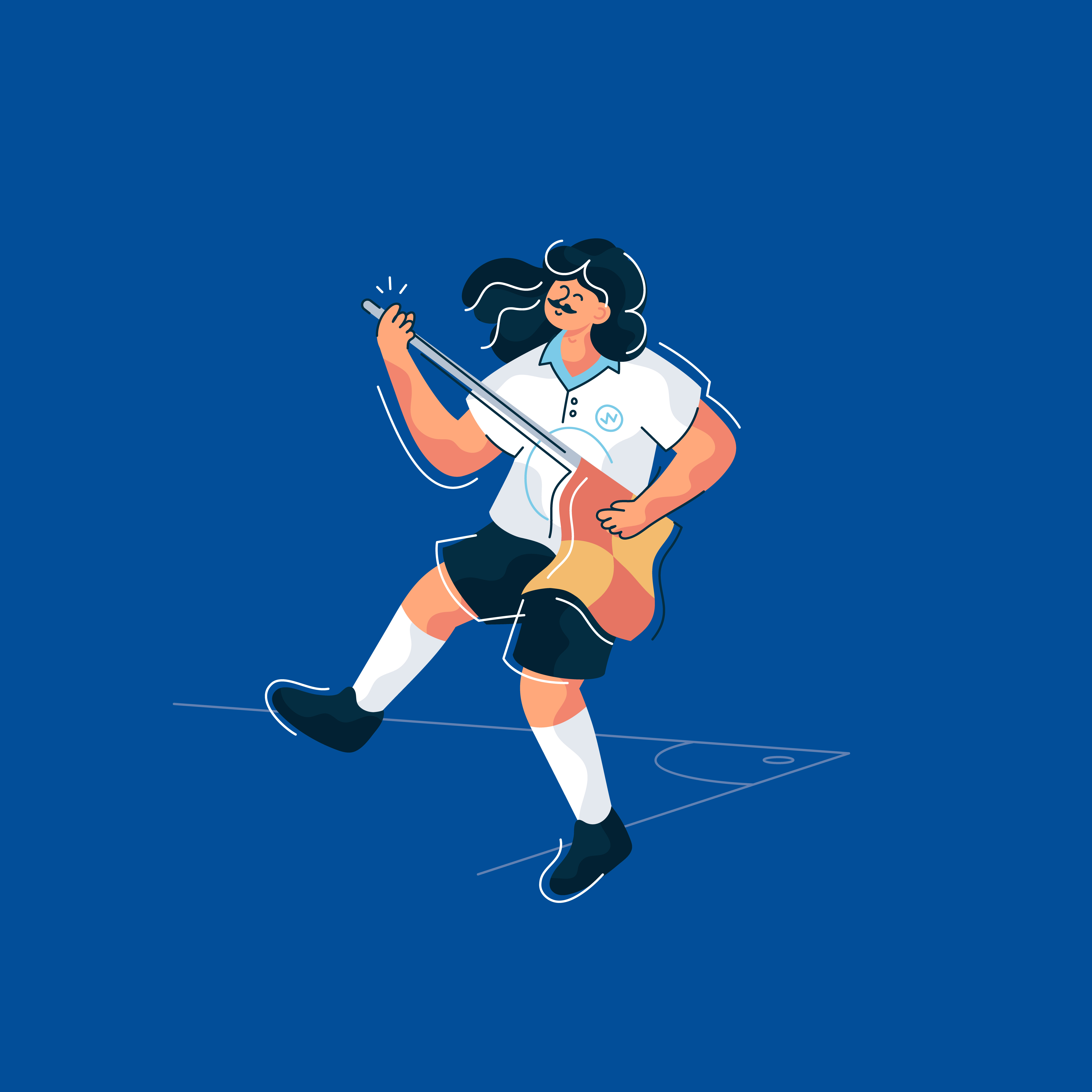 a football player from the 70s celebrating a goal. dfb x marco 70s character design dfb flagpole flat football germany guitar guitarist illustration music mustache people play player rules soccer vector vintage