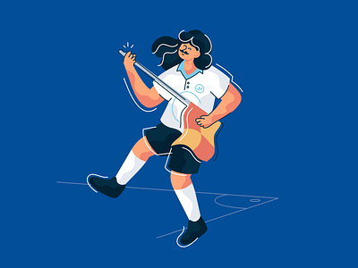 a football player from the 70s celebrating a goal. dfb x marco 70s character design dfb flagpole flat football germany guitar guitarist illustration music mustache people play player rules soccer vector vintage