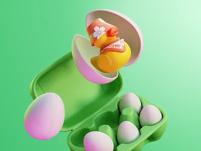 CG Experiment – Rubber Duck Hatching, Surreal Design 3d 3d art 3d concept design 3d design 3d digital art 3d graphic 3d graphics 3d illustration 3d render 3d visual cartoon style cg cg art character colorful cute funny illustration illustration art render