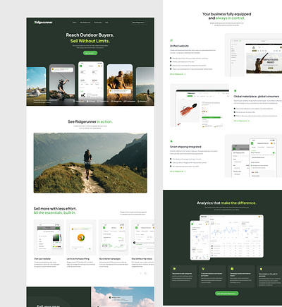 RidgerRunner Landing Page Design branding design figma framer illustration landing page modern ui modern web design product showcase responsive website design ui uiux web design website design