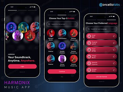 Harmonix Music App 3d appdesign concettolabs graphic design mobileappdevelopment motion graphics musicapp ui