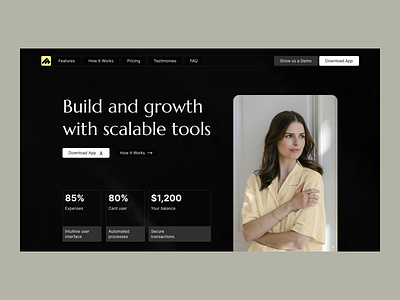 Business Growth SaaS Landing Page finance mobile app os app sans serif service tech web app webflow
