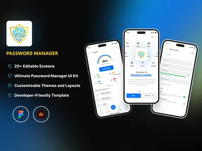 PassGuard – 20+ Editable Screens Password Manager UI Kit data protection ui figma ui kit mobile app ui password manager ui kit security app design