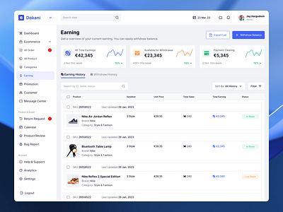 Earning Page Design 💰 - Ecommerce Dashboard branding clean dashboard design design design agency e commerce e commerce dashboard earning page minimal ui ui design ui ux designer ux ux design web design website design