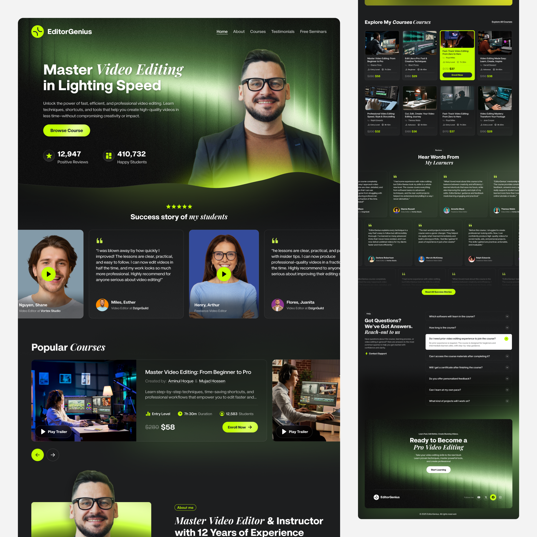 EditorGenius - Online Tutor Landing Page course landing page course website ui dark theme landing page designerzafor figma ui design figma website design landing page ui online tutor landing page ui tutor landing page ui ui design user interface website design website ux design