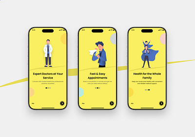 Onboarding - Curely, Doctor Appointment with AI Assistant android doctor doctor appointment figma healthy illustration ios medical mobile mobile apps modern onboarding purple uiux yellow