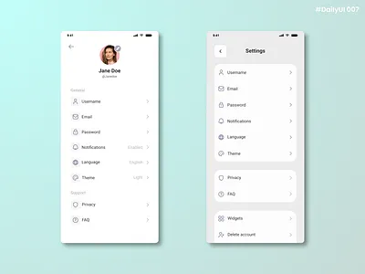 Daily UI #007 - Settings blue clean colors daily daily 100 challenge daily ui dailyui design email graphic design grey light theme minimal minimalistic nice settings theme ui username ux