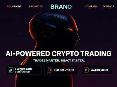 BRANO – Futuristic Branding for AI Crypto Platform ai crypto trading branding crypto platform identity fintech design futuristic branding graphic design robotic illustration typography ui ux