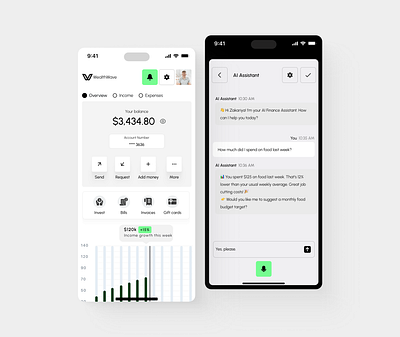 AI - Powered Finance App ai ai assistant ai powered finance app app design banking budget design finance finance app fintech fintech design interface mobile mobile app mobileapp product design transactions ui uiux ux