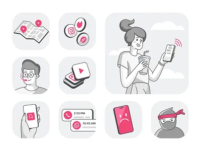 Parental Control App — Illustration Set app icons app illustration character design family safety graphic design icon set illustration ninja parental control sketch social media icons