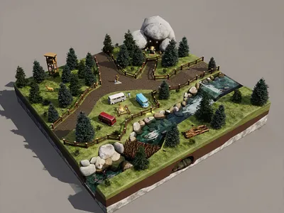 Camping scene 3d 3dart 3dmodelling animation b3d blender camping cgi diorama graphic design isometric light motion graphics realistic rigging texture
