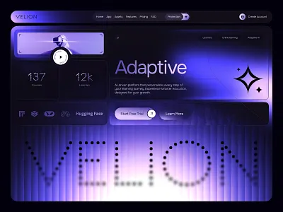 VELION — AI Website, Bento Layout & Gradient Glow ai ai design ai website auto layout bento layout dark ui figma glassmorphism landing page modular grid neon gradient typography ui design webdesign