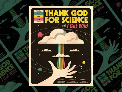 Thank God For Science Gig Poster atomic design gig poster gig poster design graphic design illustration poster design retro science typography vector vintage science