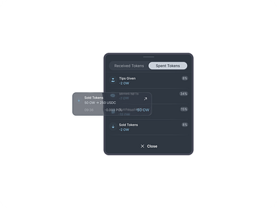 Token Transactions ai blockchainux cryptowalletui darkmodefinanceapp defiappux design digitalassetstracking microinteractionsui spentandreceivedtokens tokentransactionflow ui user experience ux uxui web3interfacedesign