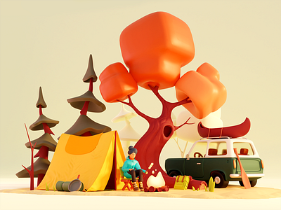 Autumn camping 3d design 3d render 3dillustration art autumn blender3d camping colourful illustration cycles illustration render web illustration