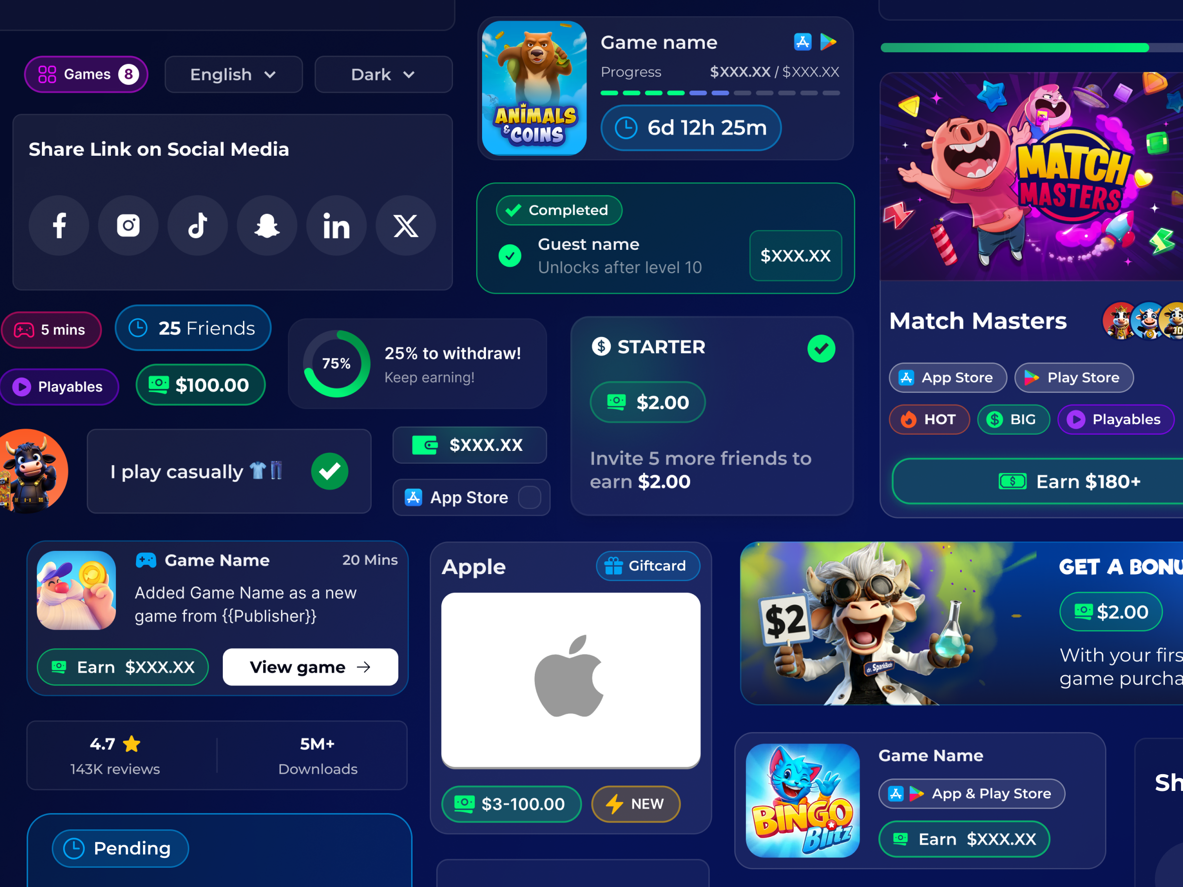 Cashcow: UI Kit avatar badges buttons cards carousels chips design team desktop effects mobile notfications product design rewards search ui ui design ui kit