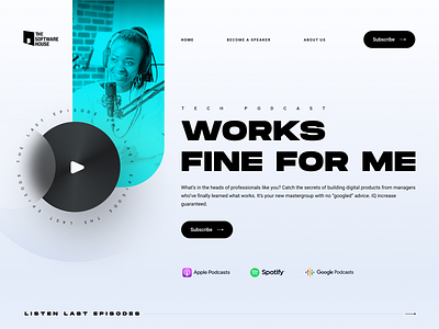 Tech podcast - Works fine for me app audio design digital products homepage it landing managers podcast podcasting podcasts streaming tsh ui web design