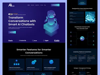 AI Chatbot Landing Page ai assistant ui ai design ai landing page ai website ai website design chatbot landing page landingpage design minimal design modern design modern landing page new website product design sass landing page ui design uiux design ux design visual design web design website design