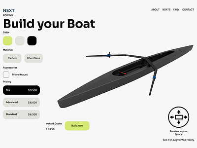 NexRow — The Future of Rowing is Here (Build-your-Boat UI) configurator customization figma interactiondesign productdesign rowing ui ux webdesign