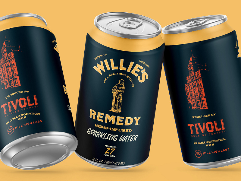 Willie's Remedy Sparkling Water 2d beverage bottle brewery brewing can cannabis cbd illustration label marijuana packaging procreate retro vintage willie nelson