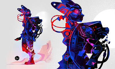 Space Walker cosmonaut cyberpunk illustration sci fi science fiction space exploration