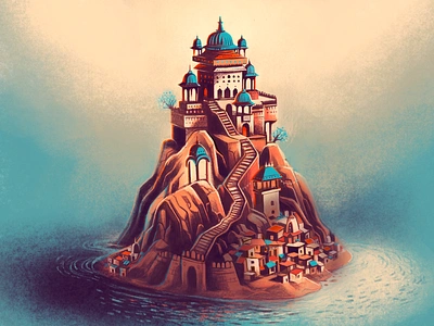 Mind scapes - 8 classic forts fusion heritage india island mind scape modern old and new pathway procreate reimagine textures town