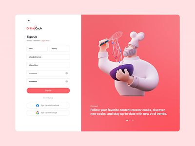 Online Cook: Sign-up 3d animation cook illustration login motion design motiongraphics online recipe red register signup ui design web design