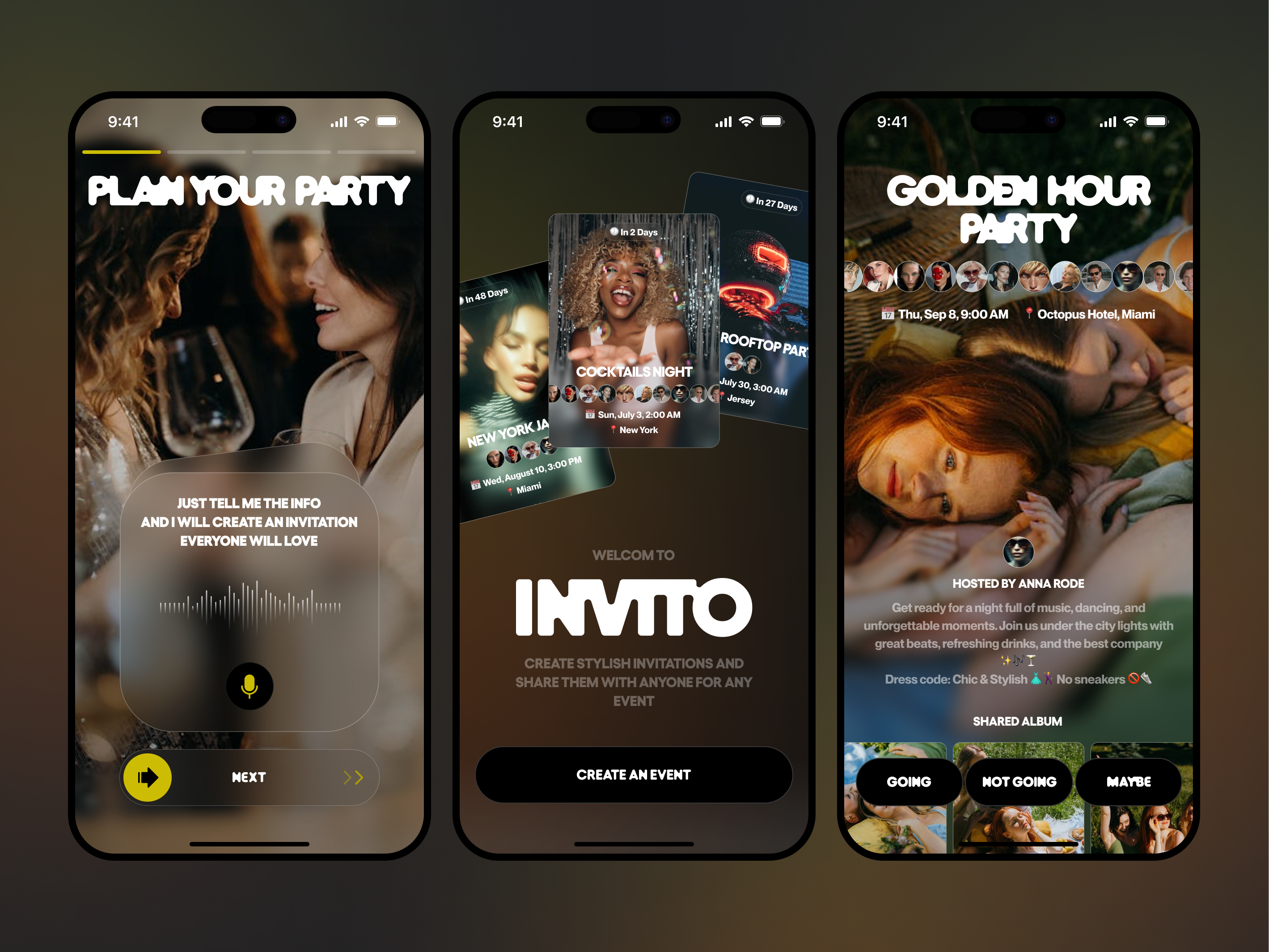 Party & Event Invitation App 🎉📲 booking community concert conference date event app events festival meetup mobile app design party planner ui ux