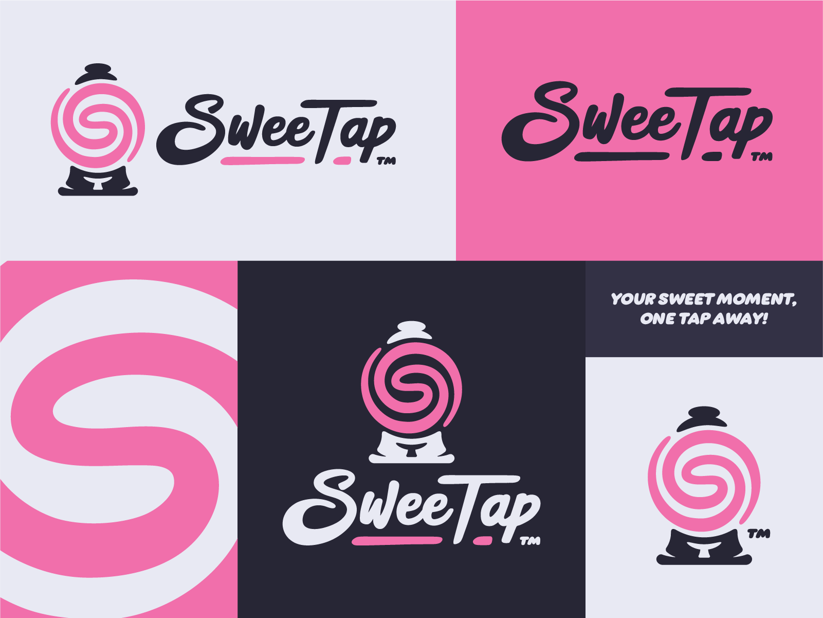 SweeTap Visual Identity branding candy graphic design gum logo logo design monogram pink playful spiral sweets visual identity