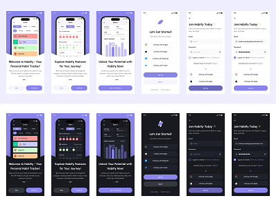 Habit tracker app - Onboarding - Login & Signup screen design design habit tracker habit tracking app life changing app product design ui user experience design user interface design ux uxui mobile app