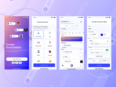 Habit tracker app - Mobile app - UI design animation app design design habit habit tracker mobile app ui product design ui user experience design user interface design ux uxui mobile app