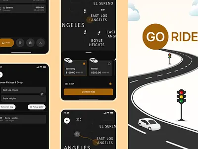 GoRide app design cab figma rapido ride hailing uber ui
