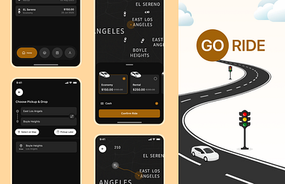 GoRide app design cab figma rapido ride hailing uber ui