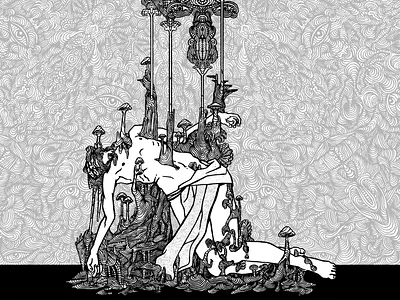 Awake black and white hallucination illustration line art mushroom photoshop psychedelic trip
