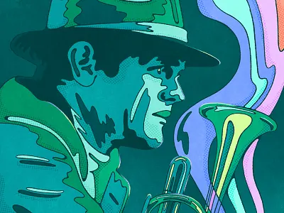 Chet Baker Jazz Portrait 70s chet baker colorful illustration jazz art jazz illustration jazz poster line style lively scout milton glazer music art poster design procreate psychedelic retro vintage illustration