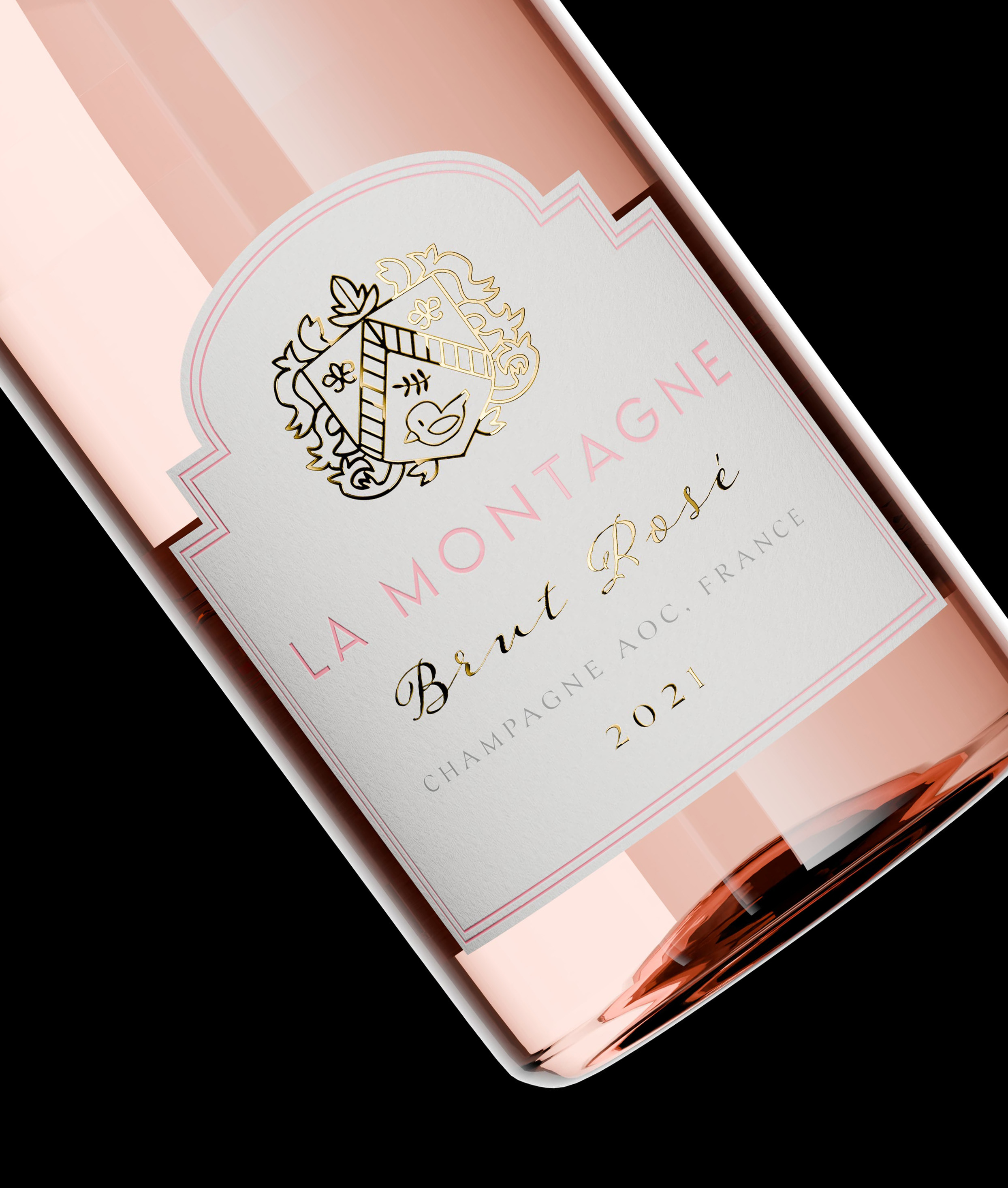La Montagne Brut Rosé champagne deboss emboss foil label design luxury packaging print rosé wine