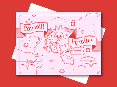 You Will Be Mine! 2d adobe illustrator card cartoon cupid design flower graphic design heart holiday illustration illustrator line art love pink red romance valentines valentines day vector