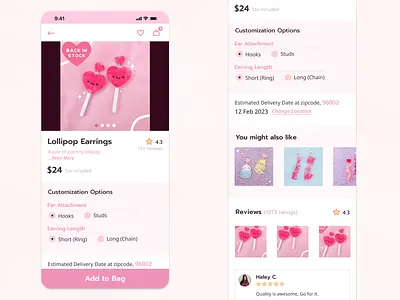 Daily UI design#2 Quirky Jewelry Product Page android app app design color cool design ecommerce girly interactio design ios jewellry jewelry pink product product page typography ui ui design ui designer ui ux