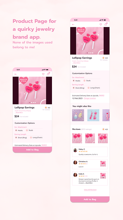 Daily UI design#2 Quirky Jewelry Product Page android app app design color cool design ecommerce girly interactio design ios jewellry jewelry pink product product page typography ui ui design ui designer ui ux