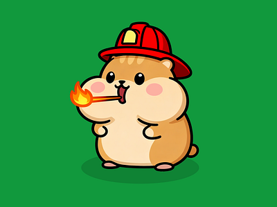 A little squirrel wearing a fire hat spitting fire animals branding character doodle icon illustration logo professional spitfire