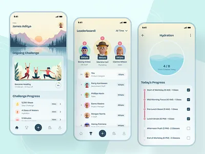 Health Support App for Employee app design clean employee gamification health illustration minimalist mobile support tracker ui wellness