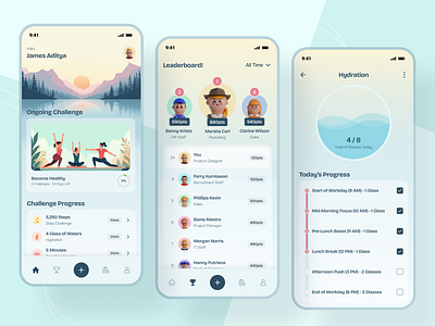 Health Support App for Employee app design clean employee gamification health illustration minimalist mobile support tracker ui wellness